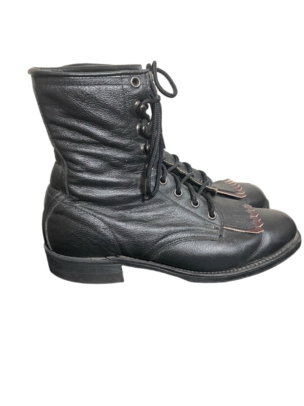 Vintage Brahma Black Leather Lace-Up Western Boots Size 7.5C